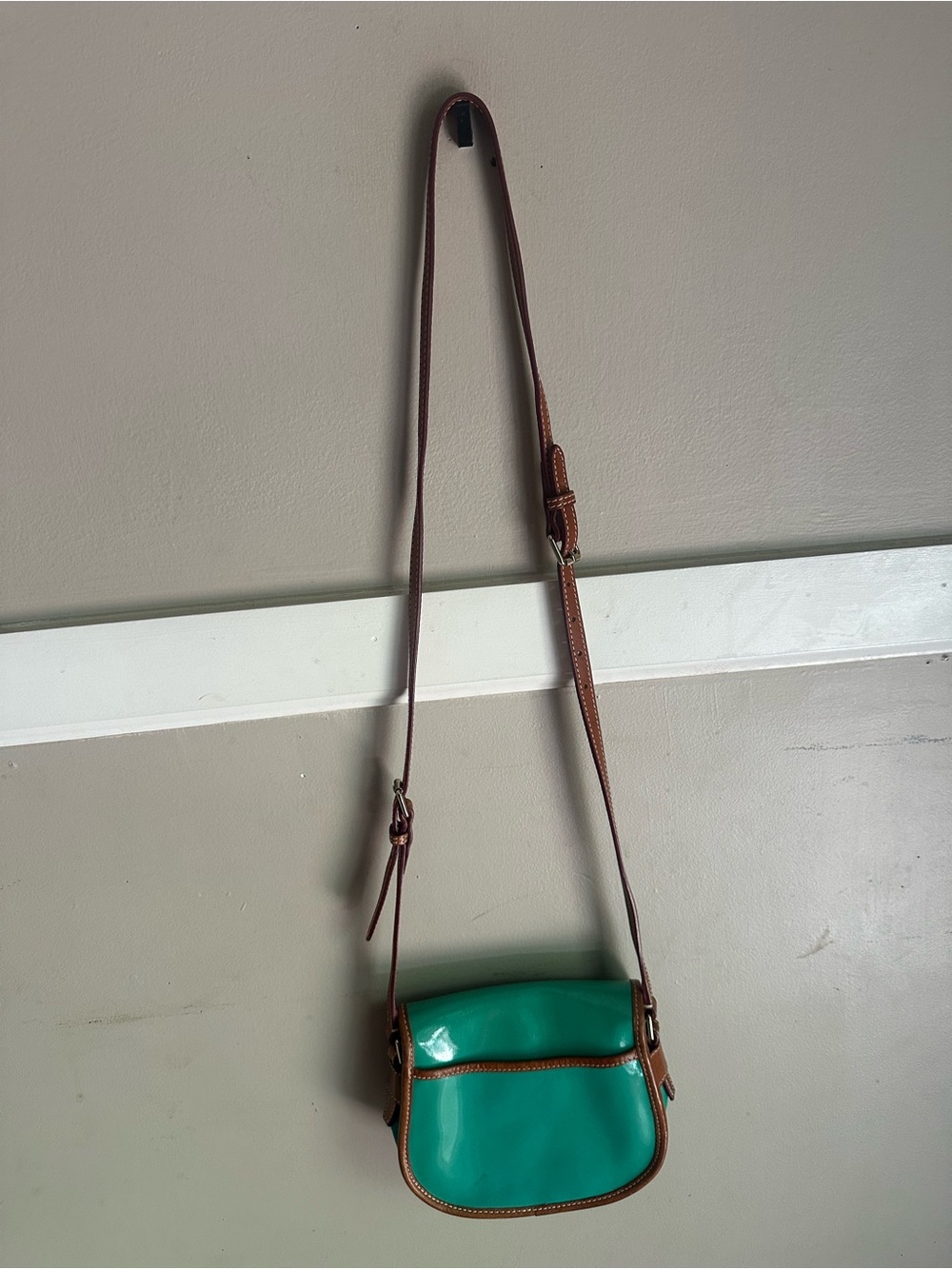 Dooney & Bourke Green Leather Crossbody with Brown Trim - Picture 4 of 5